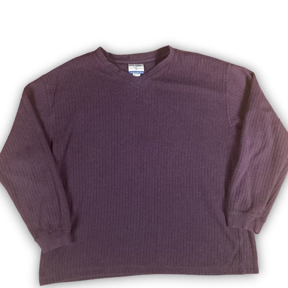 High Sierra knit Sweater V neck Large burgundy Red Casual Dad Golf L wine